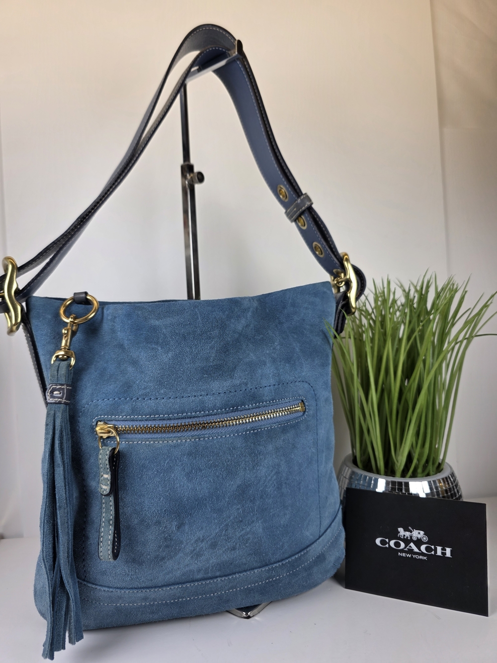 Coach Hobo 1419 Blue Suede Shoulder Shoulder Crossbody Rare Bag - Picture 6 of 14